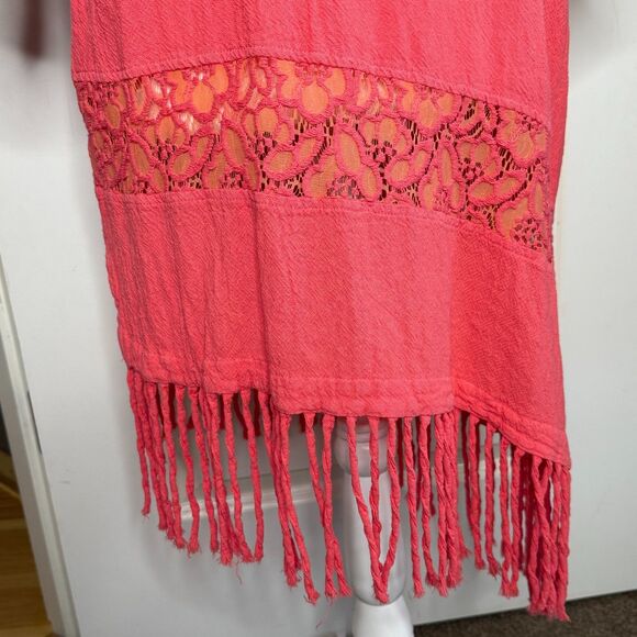 DRAWSTRINGS OF MALIBU Coral Dress Beach Coverup XL Fringe 100% Pre-Shrunk Cotton - Picture 6 of 16